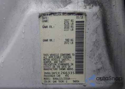 2018 Nissan Altima 2.5 Sv from USA, damaged, VIN 1N4AL3AP1JC266335